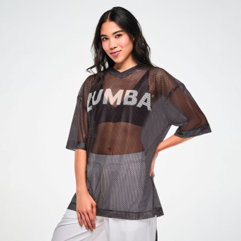 Zumba Basic Oversized Mesh V-Neck Top <Bold Black> | JWI OFFICIAL