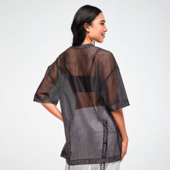 Zumba Basic Oversized Mesh V-Neck Top <Bold Black> | JWI OFFICIAL