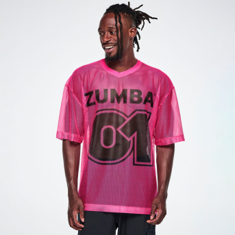 Ultrabright Oversized Mesh V-Neck Top <Shocking Pink> | JWI