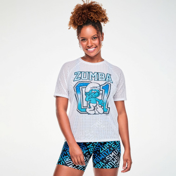 Zumba X The Smurfs Mesh Raglan Sleeve Top <Wear It Out White
