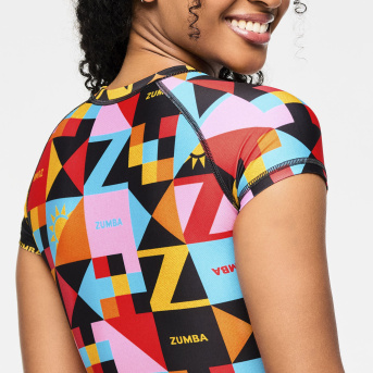 Zumba Rays Cap Sleeve Crop Top <Black/Aqua> | JWI OFFICIAL