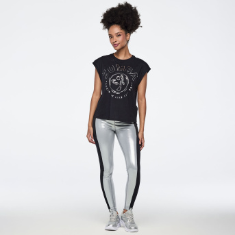 Zumba 25 High Waisted Ankle Leggings With Inserts <Black/Silver