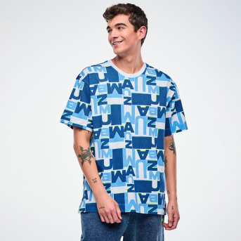 Jean Jamz Oversized Crew Neck Top <White/Blue> | JWI OFFICIAL