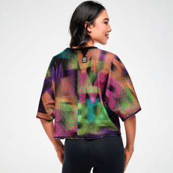Electric Feel Boxy Dolman Crop Top <Black/Pink> | JWI OFFICIAL